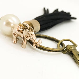 Lucky elephant tassel keychain clip on tassel black tassel good luck charm black and gold lucky charm key ring image 1