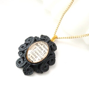 Romantic Gift Necklace Custom Word Pendant Necklace in Gothic Black Setting image 1