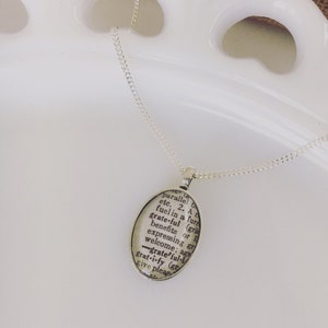 Inspirational Custom Word Necklace, Gift for Book Worm, Silver , Large Vintage Word Necklace, dictionary word necklace, oval pendant