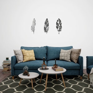 Tribal Feather Wall Art Set - Set of 3 Geometric Boho Feathers - Perfect for Living Room, Bedroom, and Office Decor - Metal Wall Hanging