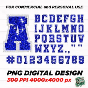 Glitter font, Glitter Sport Alphabet png - Blue Glitter Alphabet - png Print File For Sublimation Or Print - Distressed - Download