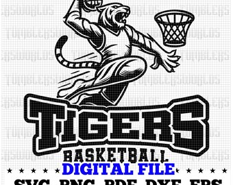 Diseño SVG de los Tigres de Baloncesto, Mascota del Orgullo Escolar (Archivo de Corte Digital)