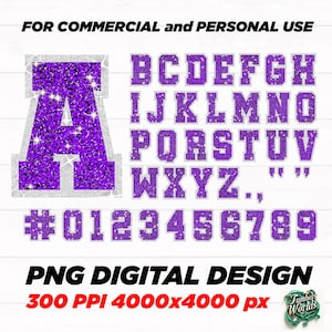Glitter font, Glitter Sport Alphabet png - Purple Glitter Alphabet - png Print File For Sublimation Or Print - Distressed - Download
