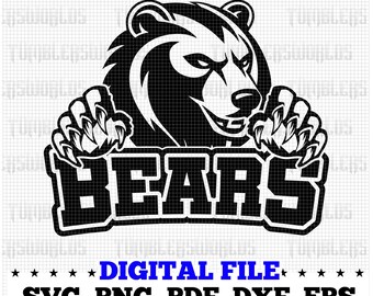 Bears Mascot SVG, Football Sports Jersey, Cricut (Digital File)