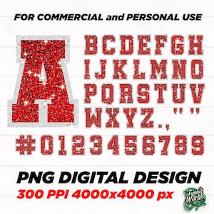 Glitter font, Glitter Sport Alphabet png - Red Glitter Alphabet - png Print File For Sublimation Or Print - Distressed - Download
