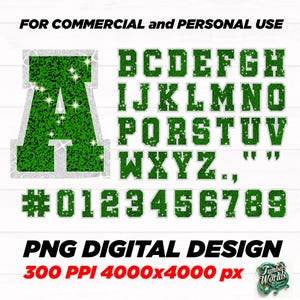 Glitter font, Glitter Sport Alphabet png - Green Glitter Alphabet - png Print File For Sublimation Or Print - Distressed - Download