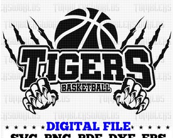 Archivo SVG de baloncesto de los Tigres, archivo de corte para mostrar el orgullo escolar (descarga digital)