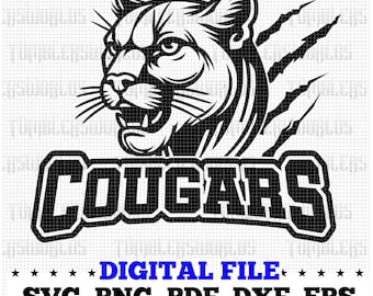Cougars svg, Cougar svg, Cougar mascot SVG, Cougar logo svg Cougar mom DXF File for Cricut & Silhouette, Cougar school logo svg, sports svg