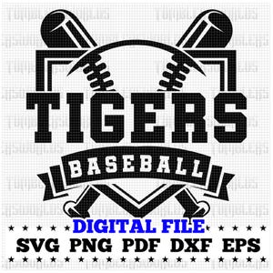 Tigers baseball svg team logo cut file for cricut and sublimation, classic baseball shirt design for school sports fans png eps dxf pdf