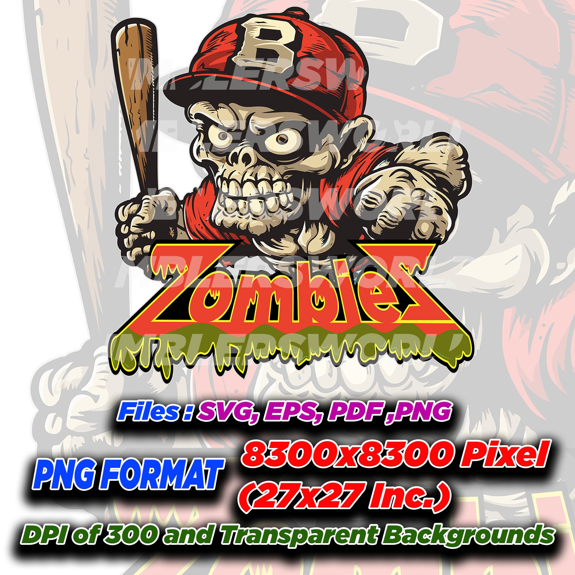 Zombie baseball - Etsy México, image size:2000x2000