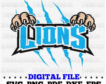Lions Football Mascot SVG – Light Blue Claw Scratch Design (Digital Download)