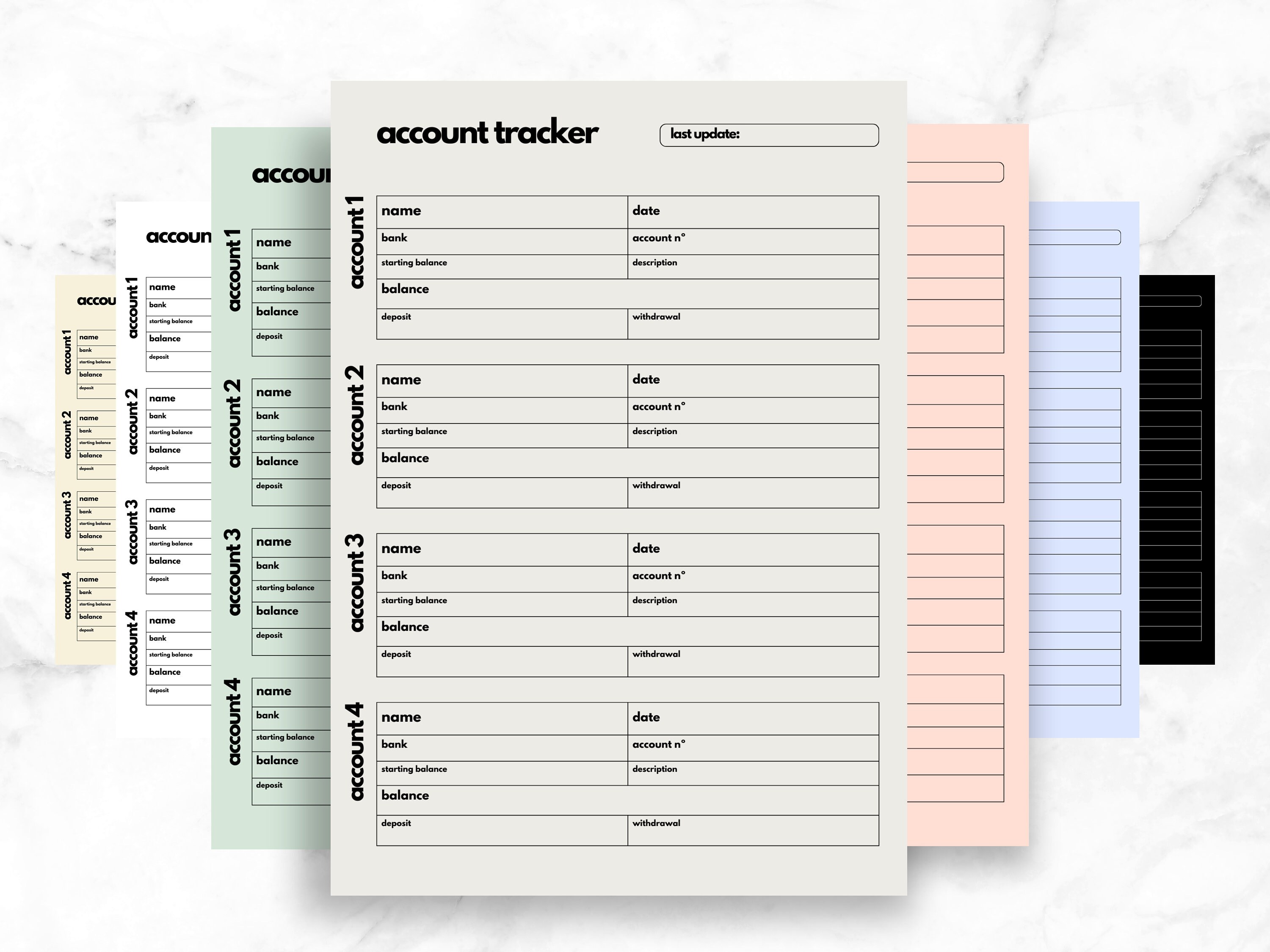 Printable Account Tracker Template for Personal Finance, Multiple ...