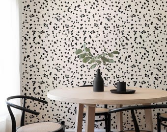 Moderne Dalmatiner Tapete in Schwarz auf Elfenbein zum Schälen und Aufkleben oder Einkleben der Wand