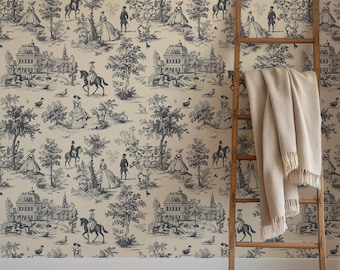 Französische Tapete Wandbild Toile de Jouy: Vintage Palastszene, abnehmbar oder Traditionell