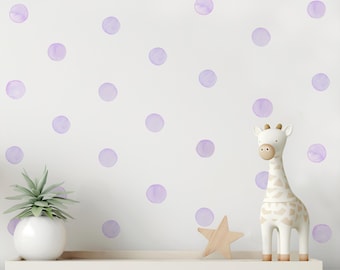 Purple Watercolor Dots Wall Decals – Peel & Stick Boho Minimalist Home Decor, Soft Pastel Polka Dot Stickers, Nursery and Kids Room
