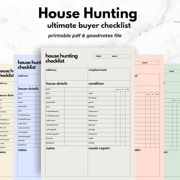 House Hunting Checklist Digital Download - Full Home Buyer's Inspection Guide, Neighborhood Analysis & Repair Notes 7 Printable PDF files