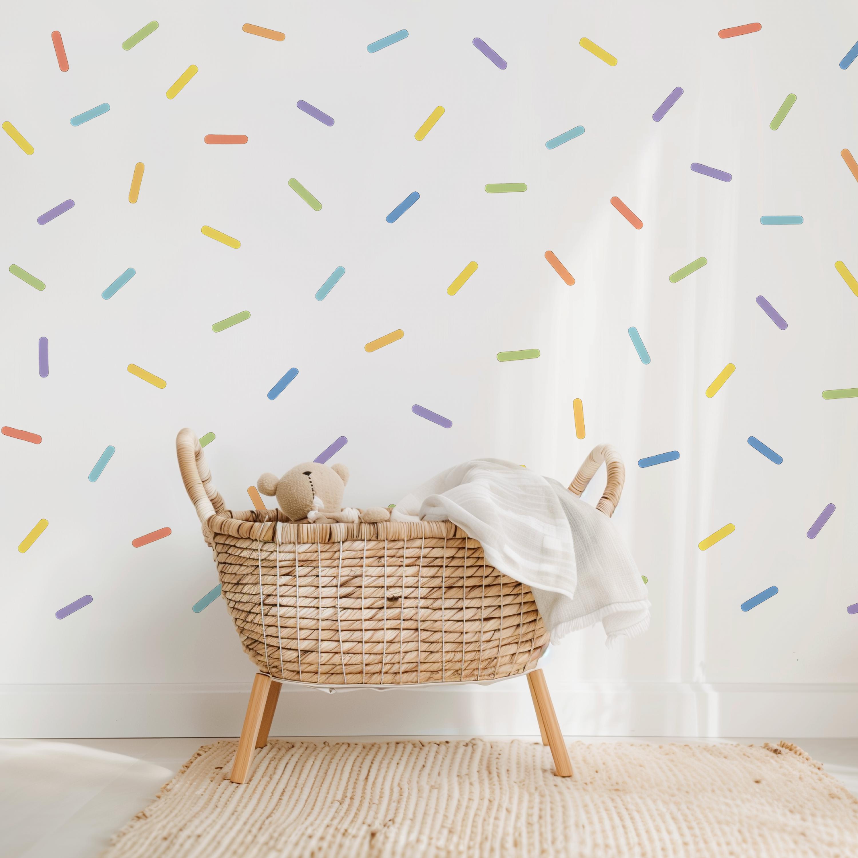 Colorful Sprinkle Wall Stickers – Peel & Stick Pastel Rainbow Shapes for Nursery, Montessori Kids Room or Dopamine Style Decor