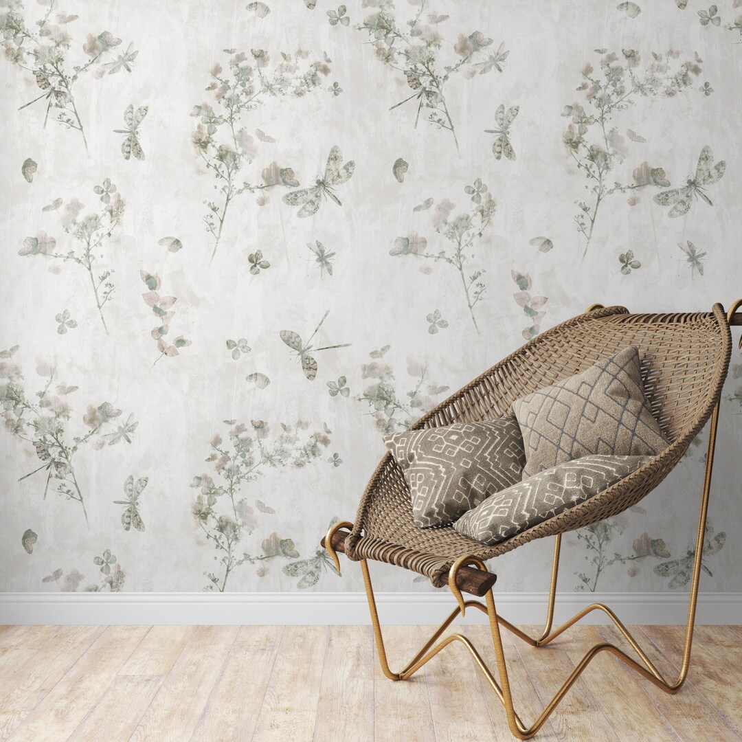Dragonfly & Wildflower Mural: Boho Cottagecore Peel and Stick Removable ...