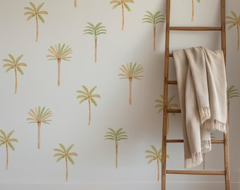 Palm Tree Watercolor Wall Decals – Boho Peel & Stick Jungle Vibes, Tropical Kids Room, Minimalist Nursery Decor