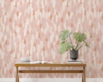 Blush abstrakt Pinselstrich Tapete: Warmes neutrales Schälen und Aufkleben Wandbild