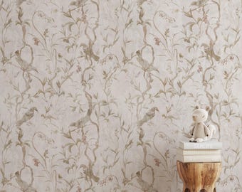 Bright Pink Birds Wallpaper: Bird. Peel and Stick or Traditional Wallpaper