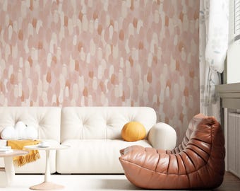 Abstraktes Pinselstrich-Tapeten-Wandbild: Warmes Beige und Pink, das durch Abziehen und Aufkleben wieder entfernbar ist