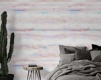 Watercolor Clouds Peel and Stick Wallpaper Mural: Soft Pastel Sky Decor