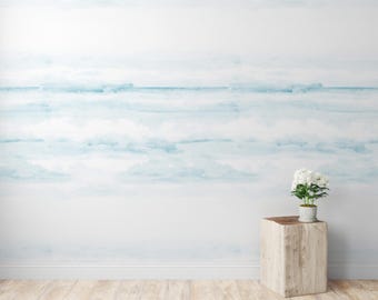 Blue Sky Watercolor Wallpaper – Clouds Wall Mural | Peel & Stick or Traditional