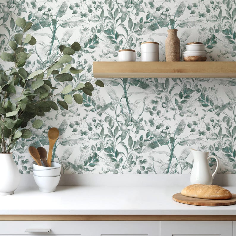 Botanical Leaf Wallpaper: Subtle Foliage, Modern Style (peel and Stick ...