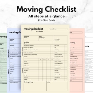 Pre-filled Moving Checklist Printable Moving Planner, Relocation ...