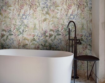 Vintage Botanical Wallpaper - Soft Watercolor Cottagecore Mural