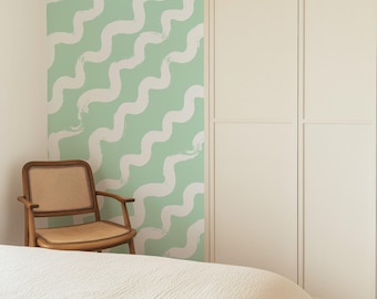 Mint Brush Waves Wallpaper: Elegant. Peel and Stick or Traditional Wallpaper