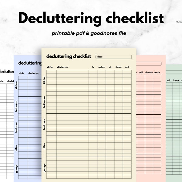 Digital Decluttering Checklist Unfilled: Comprehensive Organizational Tool, Print & Goodnotes Ready, Home Declutter System, Instant Download