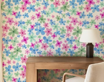 Papel tapiz floral Happy Ditsy Flowers. Papel tapiz autoadhesivo o tradicional.