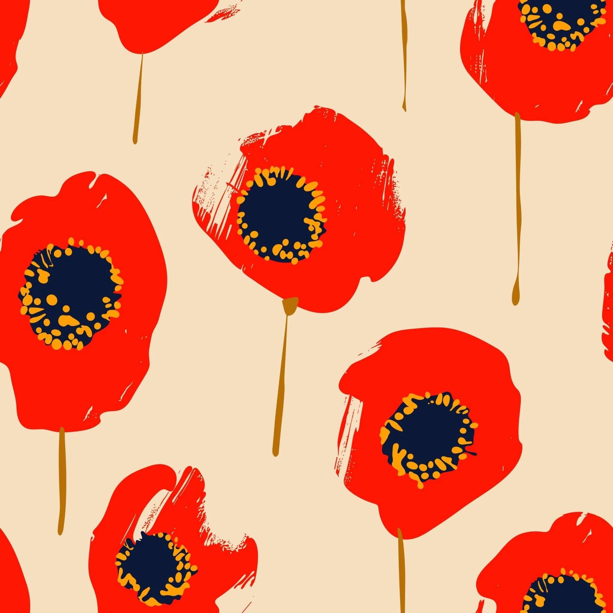 Red Poppy Floral Wallpaper, Large Scale Retro Peel and Stick Accent ...