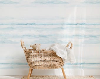 Blue Watercolor Sky Wallpaper Mural - Calming Nursery Decor