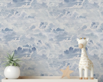 Blue Cloud Mural Wallpaper: Hand-Painted Sky, Removable or Traditional