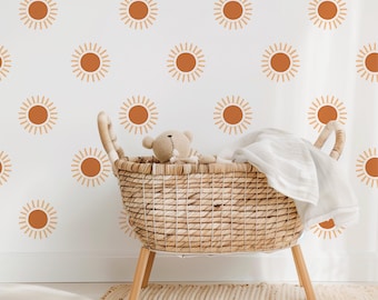 Boho Sun Wall Stickers – Peel and Stick Warm Terracotta Shapes for Baby Room or Nursery, Dopamine Decor and Gender Neutral Style