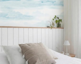 Watercolor Clouds Wallpaper | Light-Blue Sky Mural | Nursery Removable Wallpaper Peel Stick & Traditional Wall Covering
