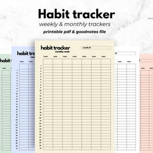 Habit Tracker WEEKLY &amp; MONTHLY Layout Customizable Design Colors ...