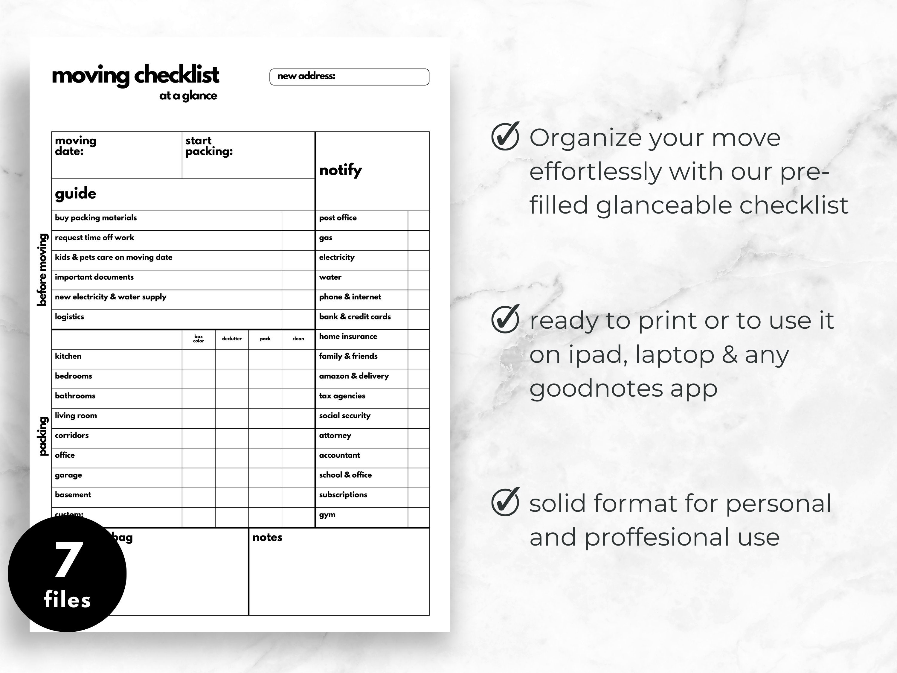 Prefilled Moving Checklist Printable Moving Planner, Relocation