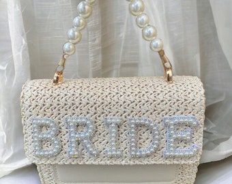 Handwoven Bride Bag | Bride Pearl Bag | Hen Party Bag | Bachelorette | Engagement | Honeymoon Bag