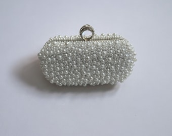 Pochette blanc nacré | Pochette de mariage | Pochette perlée | Sac à main de mariée | Fête de la poule | Sac fiançailles