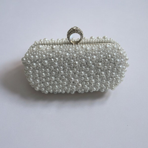 Pearl White Clutch Bag | Wedding Clutch | Pearl Clutch Bag | Bride Handbag | Hen Party | Engagement Bag