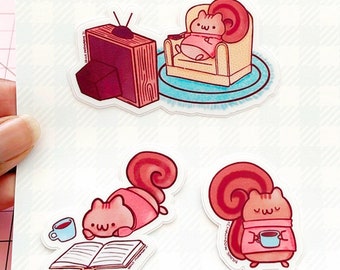 Relaxing Chipmunk Vinyl Sticker Set – Cozy Critter Stickers