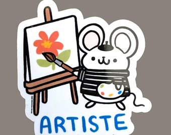 Kawaii Mouse Artist Vinyl Sticker – "Artiste"