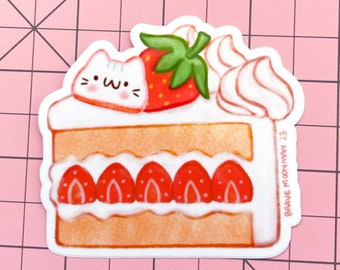 Strawberry Cake Sticker Kawaii Sticker Cat Cake Strawberry Shortcake Sticker Cute Food Sticker Kawaii Desserts Strawberry Decor Cat Cookie