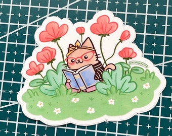 Reading Cat Sticker, Reading Sticker, Cat and Book Sticker, Book Stickers, Reading Vinyl Sticker Book Sticker, Book Planner Sticker