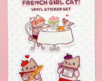 French Girl Cat Vinyl Sticker Set