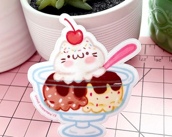 Cat Ice Cream Sticker - Kawaii Ice Cream, Cute Ice Cream Sundae Sticker